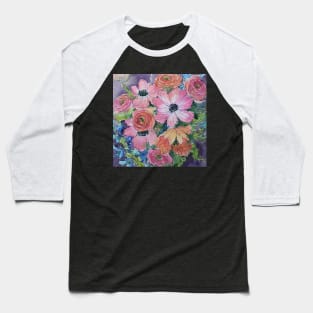 Poppies and Anemones Watercolor Painting Baseball T-Shirt